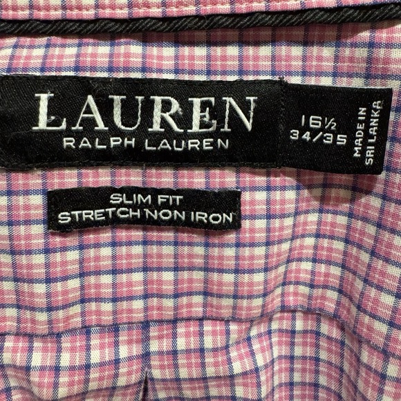 Ralph Lauren Men Pink Gingham Slim Fit Stretch Button Shirt 16.5 34/35 Preppy - Picture 2 of 8